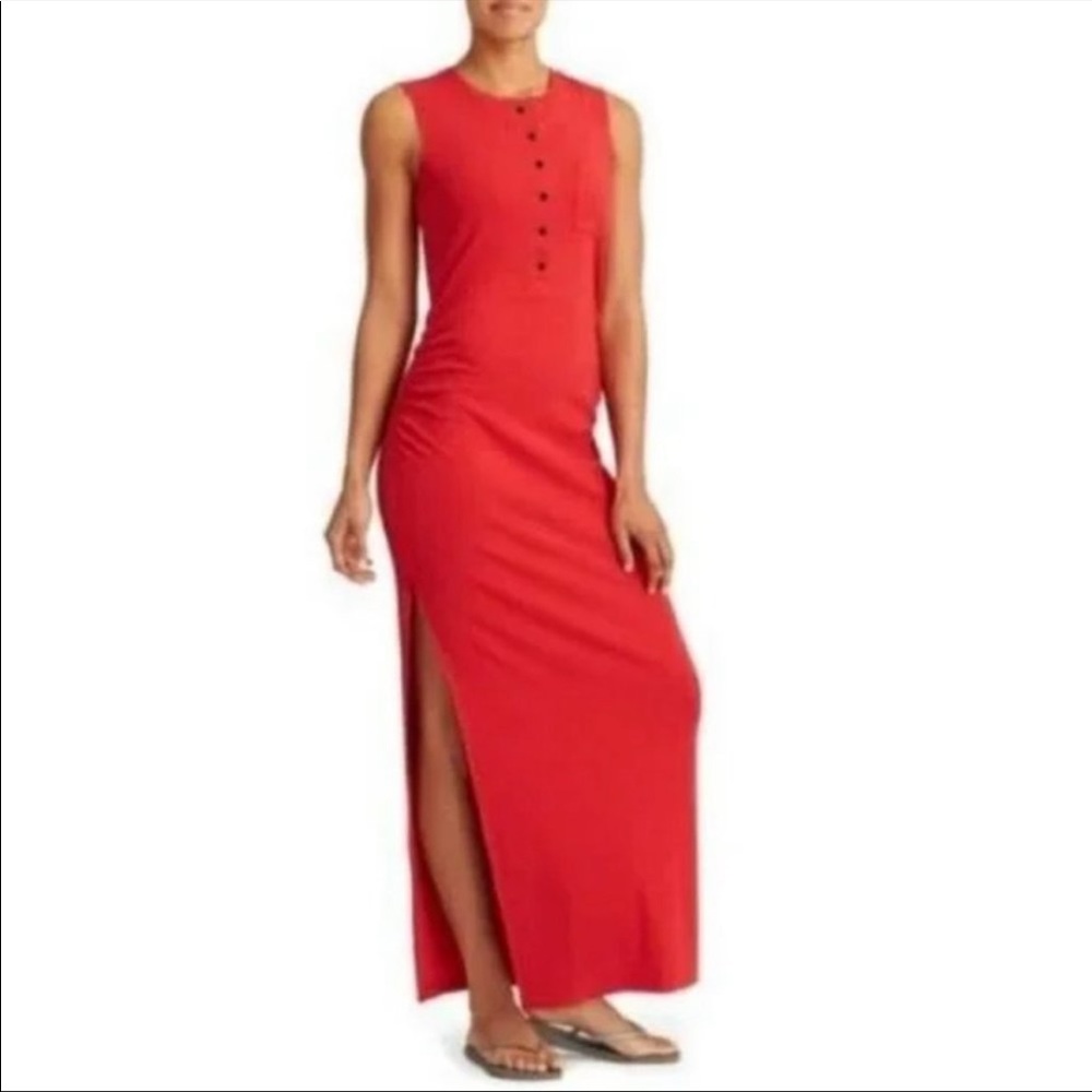 Athleta orange ruched long dress size small S